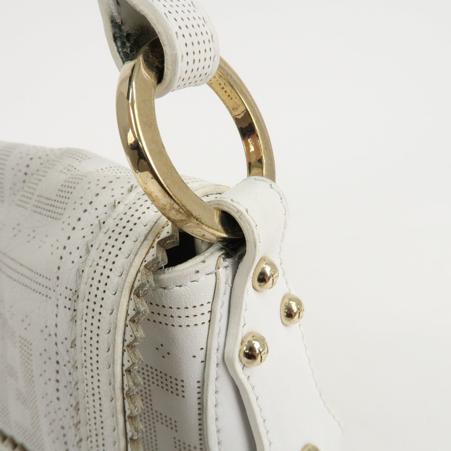 FENDI Zucca Leather Shoulder Bag Hand Bag White 8BR445  d