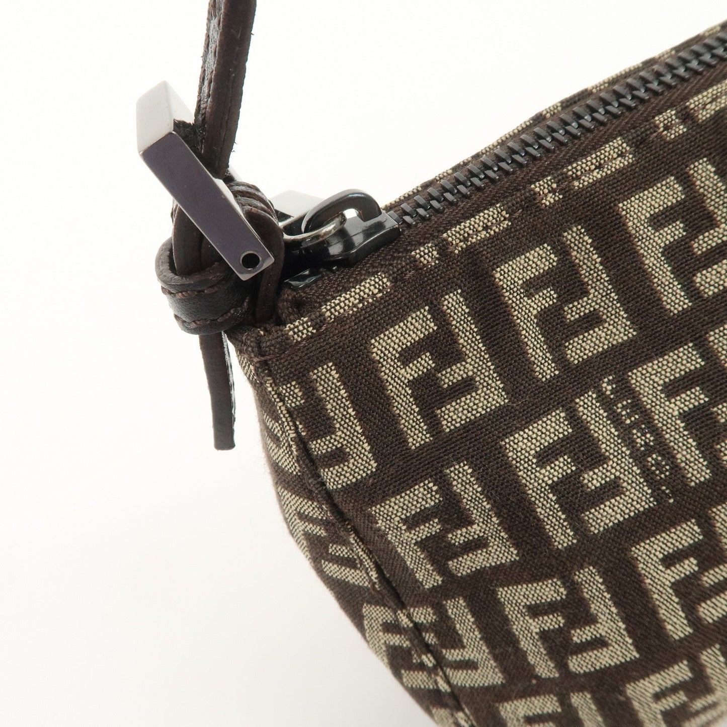 FENDI Zucchino Canvas Leather Shoulder Bag Dark Brown 8BR249  d