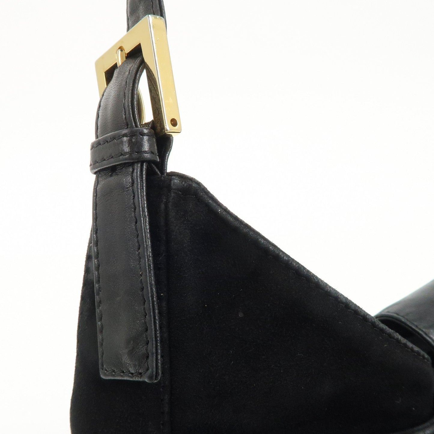 FENDI Suede Leather Shoulder Bag Black 26569  d