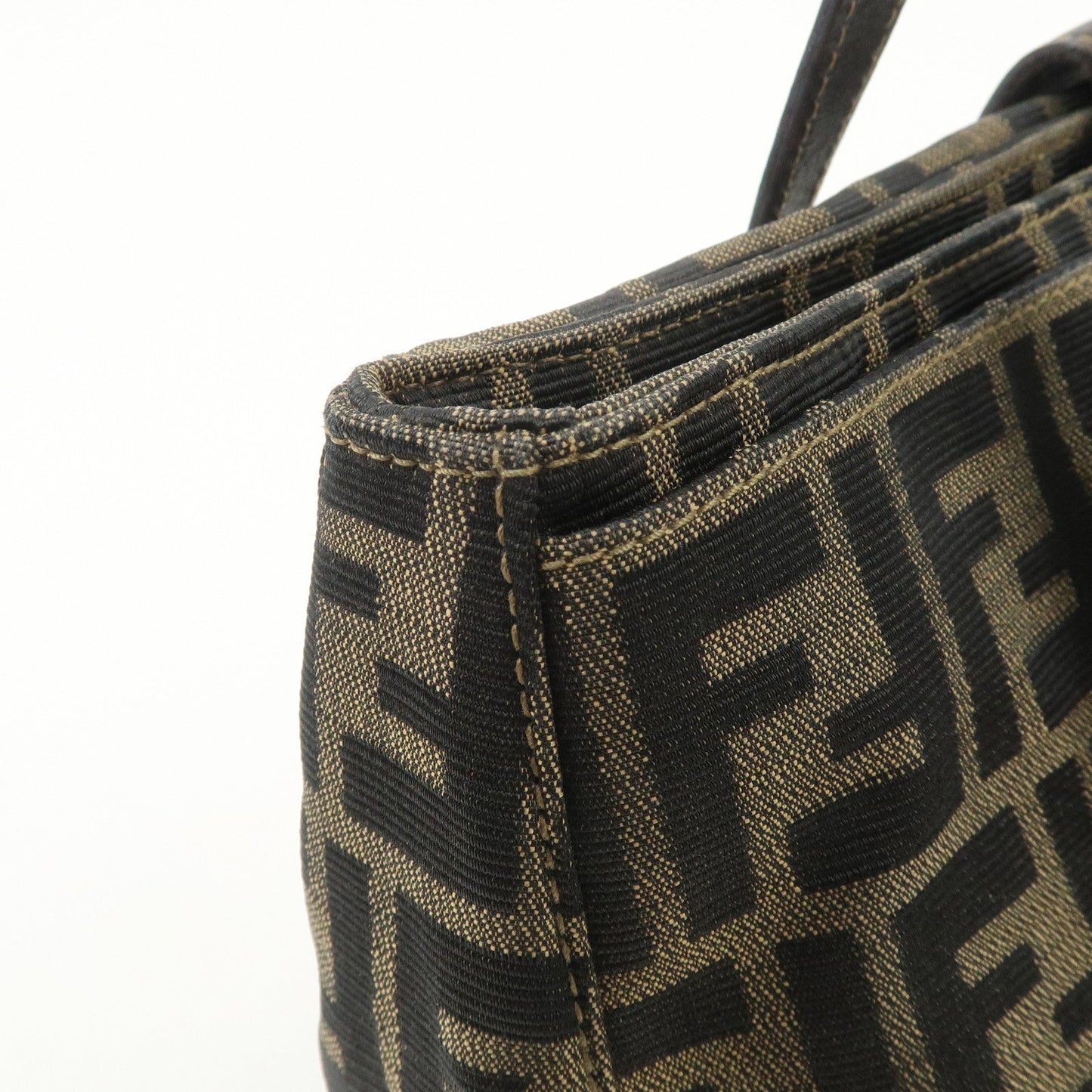 FENDI Zucca Canvas Leather Hand Bag Brown Black Gold Hardware  d