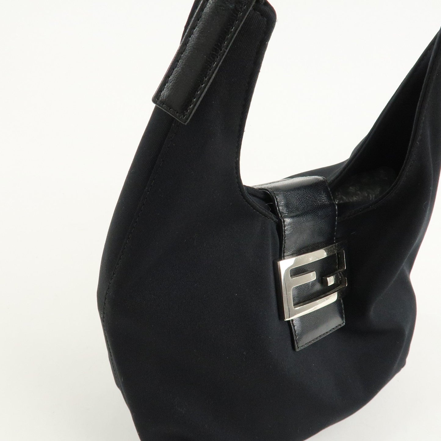 FENDI Cotton Leather Shoulder Bag Black 26686  d