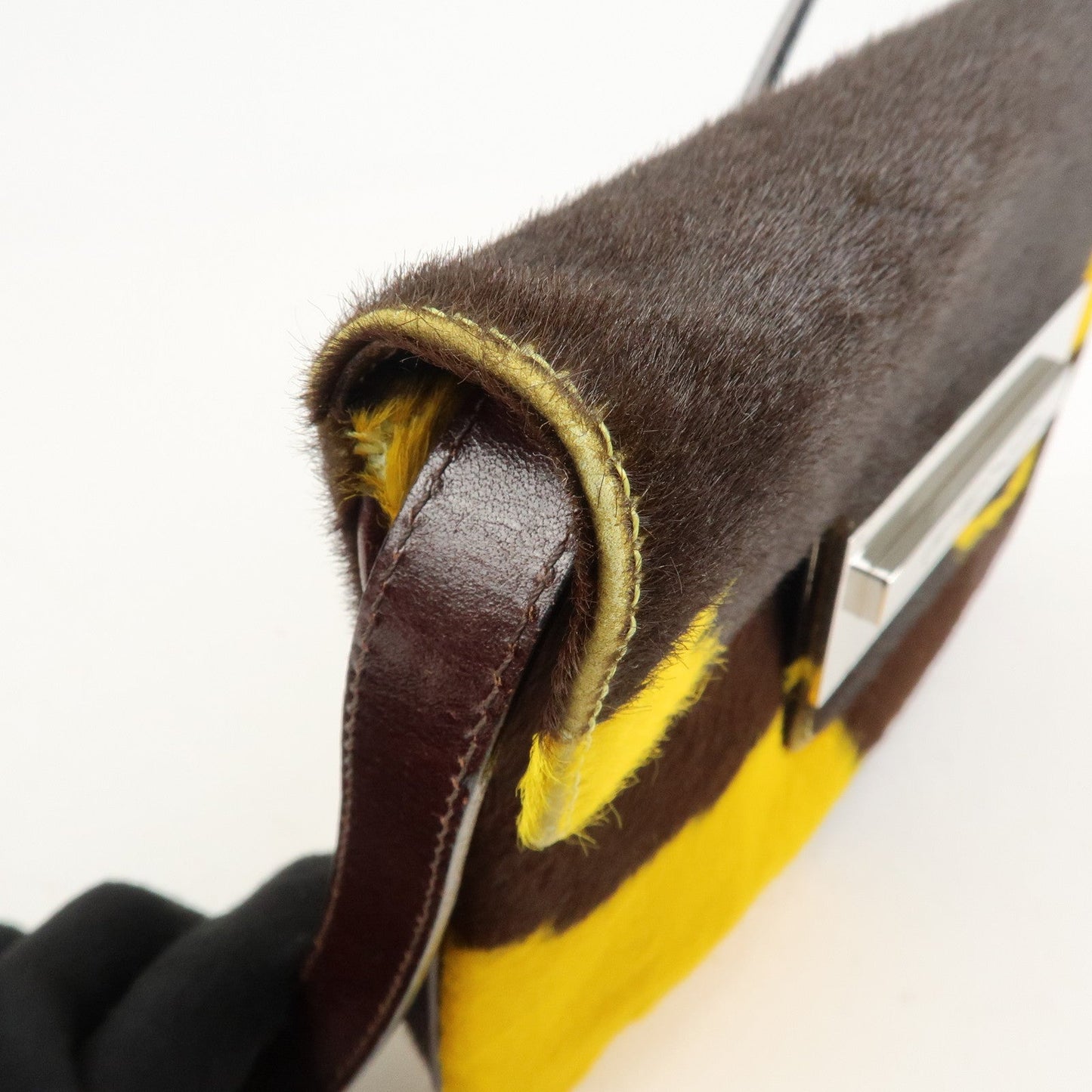 FENDI COW Unborn Calf Leather Shoulder Bag Yellow Brown  d