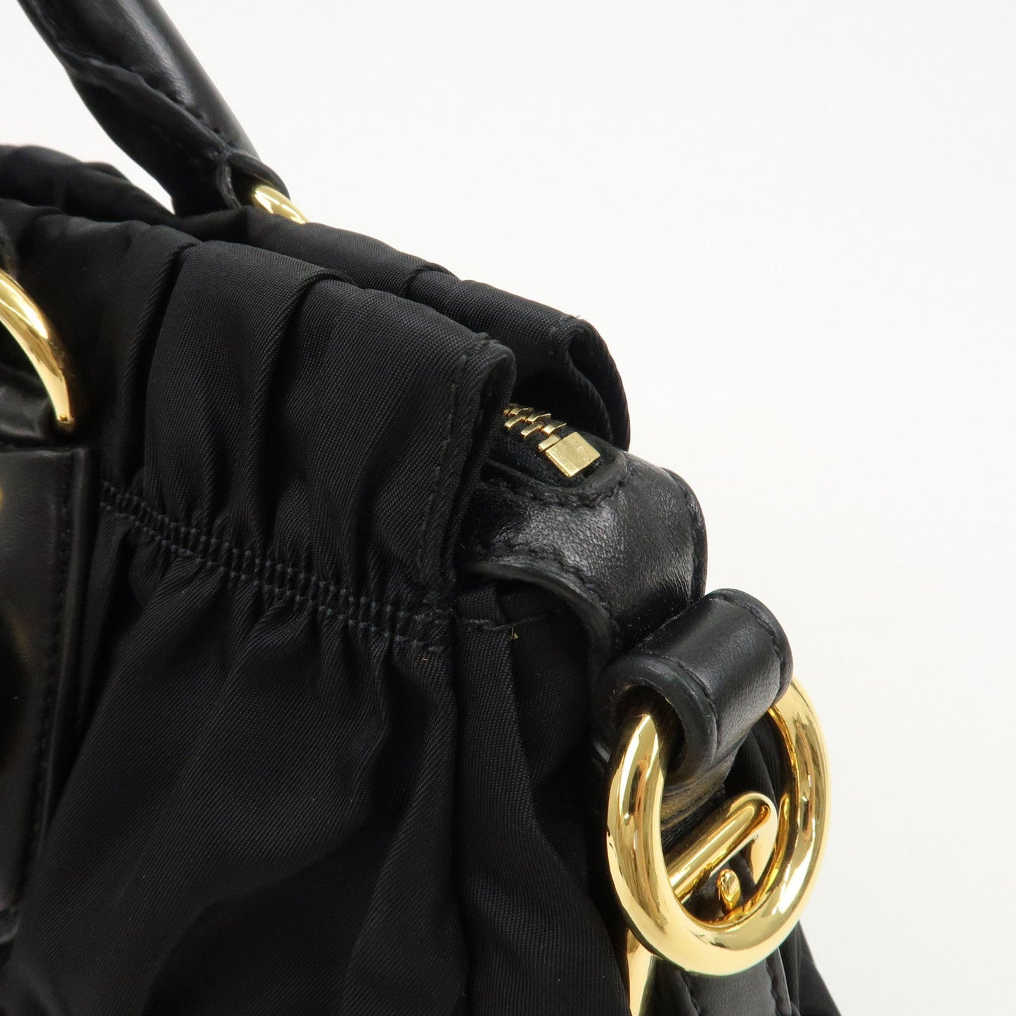 PRADA Logo Nylon Leather 2Way Bag Hand Bag Black NERO BN1407  d