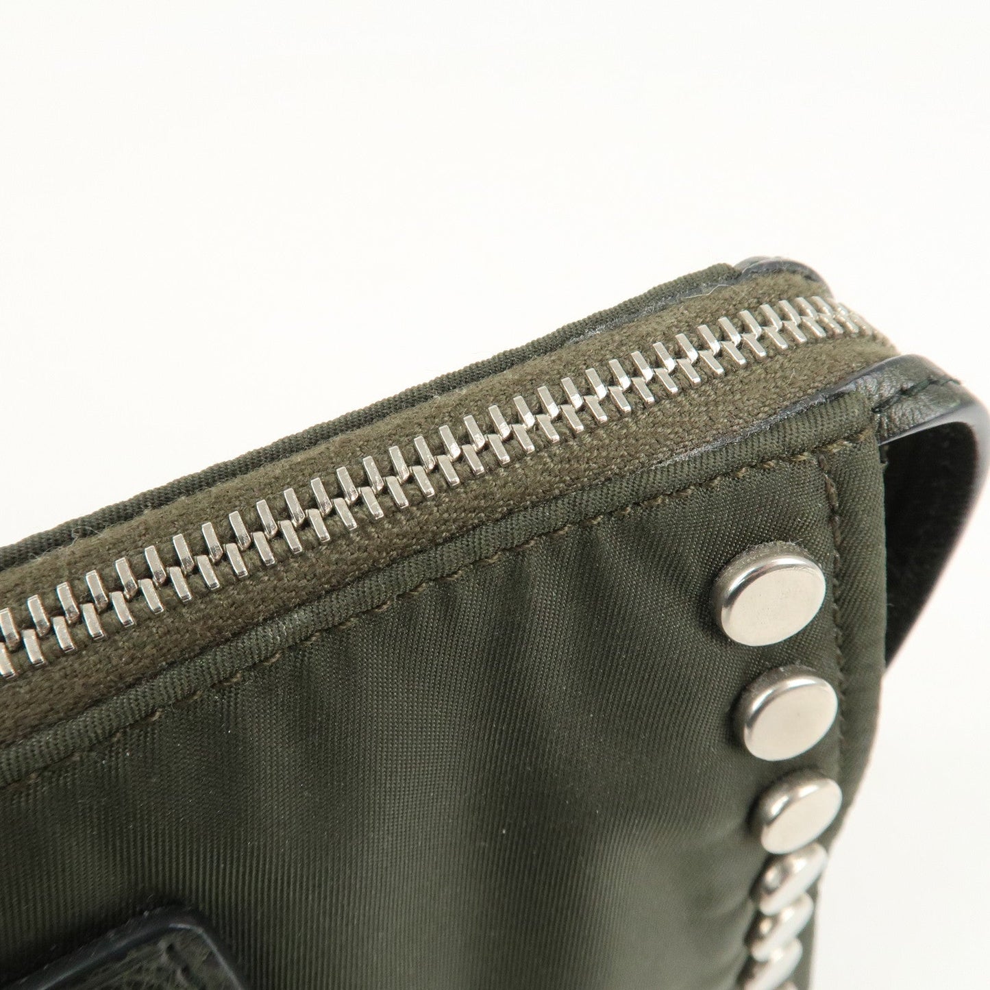 PRADA Tessuto Travel Pouch Studs Military Silver HDW  d