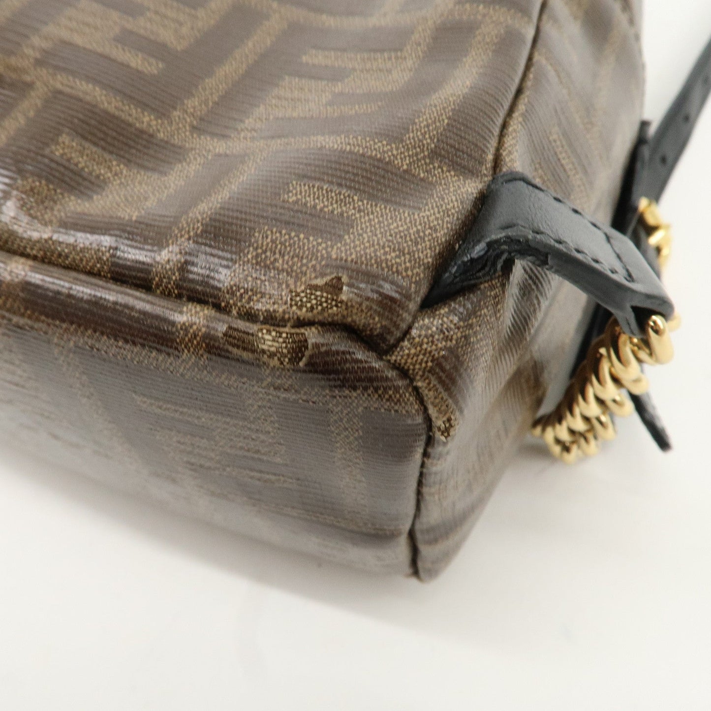 FENDI Zucca Print PVC Leather Chain Backpack Brown 8BZ038  d