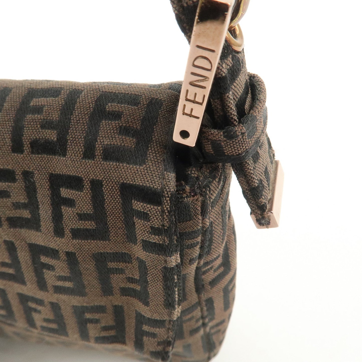 FENDI Mamma Baguette Canvas Shoulder Bag Brown Black 26424  d