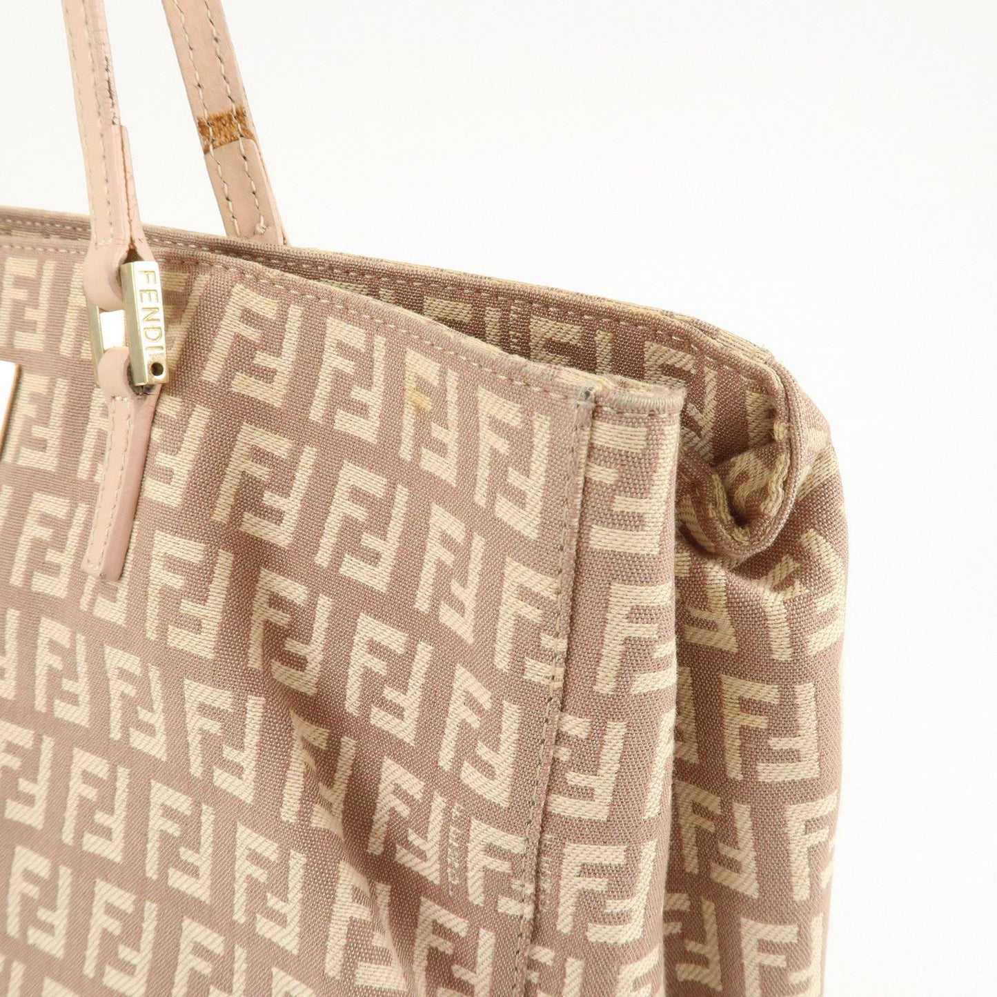 FENDI Zucchino Canvas Leather Tote Bag Pink Beige 8BH133  d