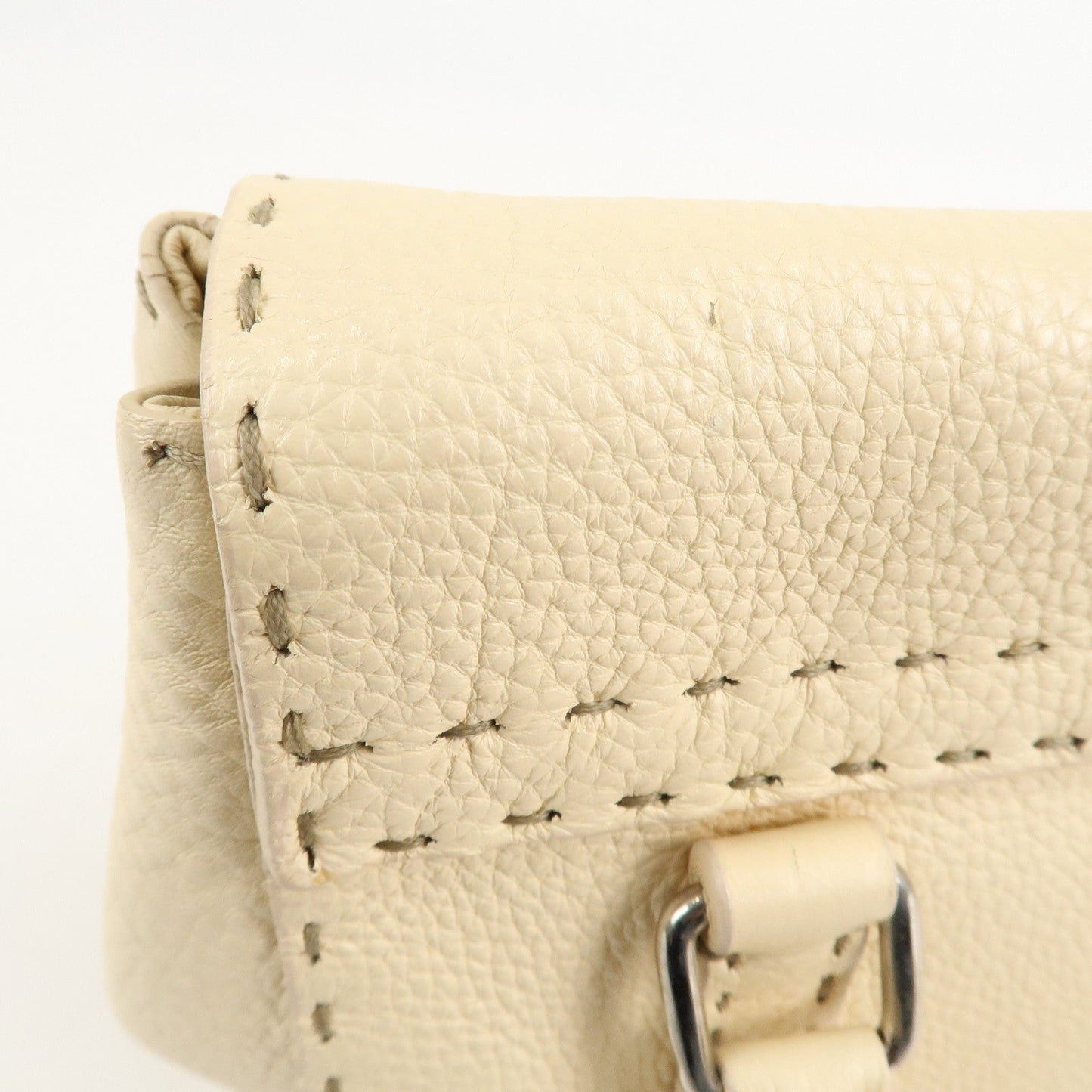 FENDI Selleria Leather Mini Linda Hand Bag Cream 8BR486  d