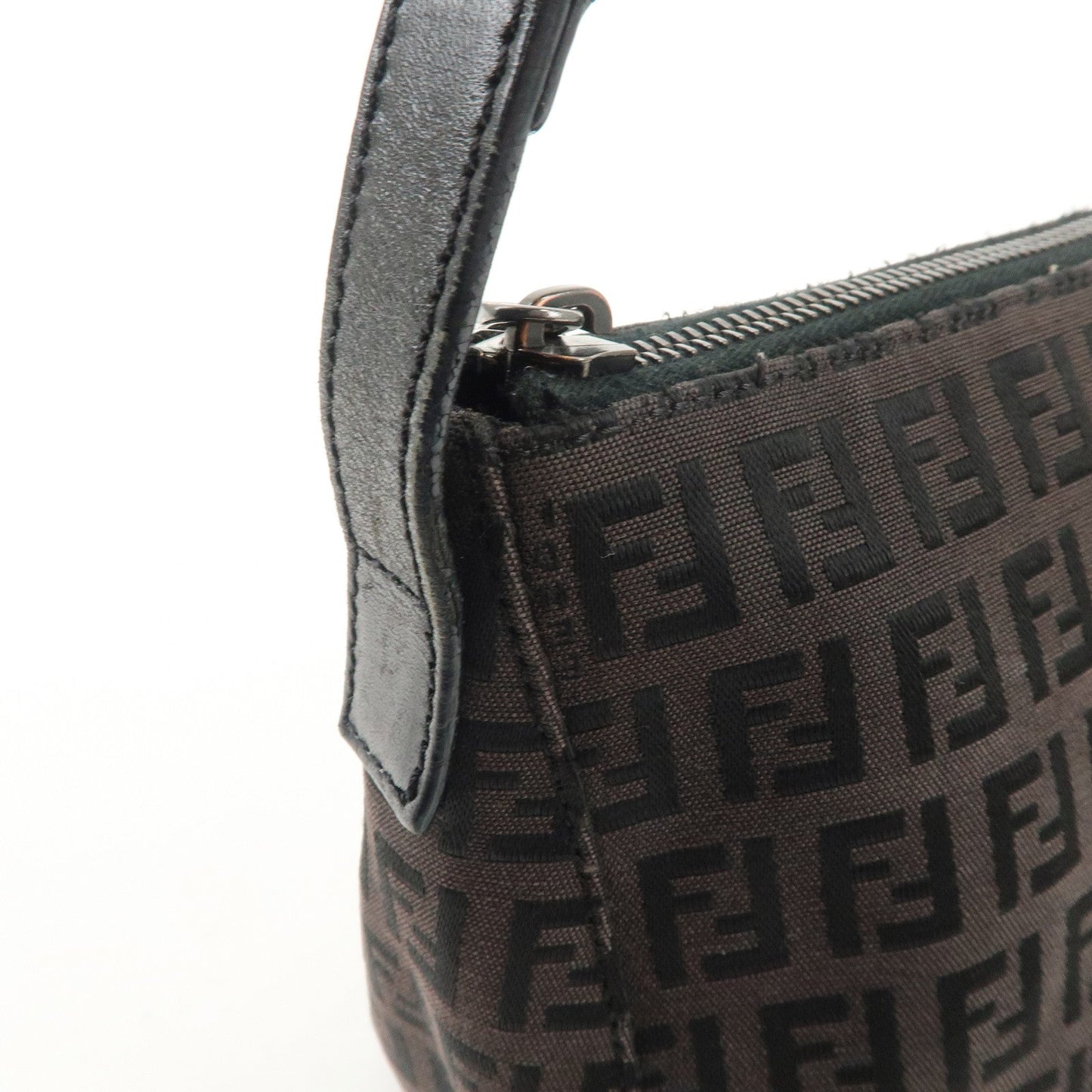 FENDI Zucchino Canvas Leather Shoulder Bag Dark Brown 8BR444  d