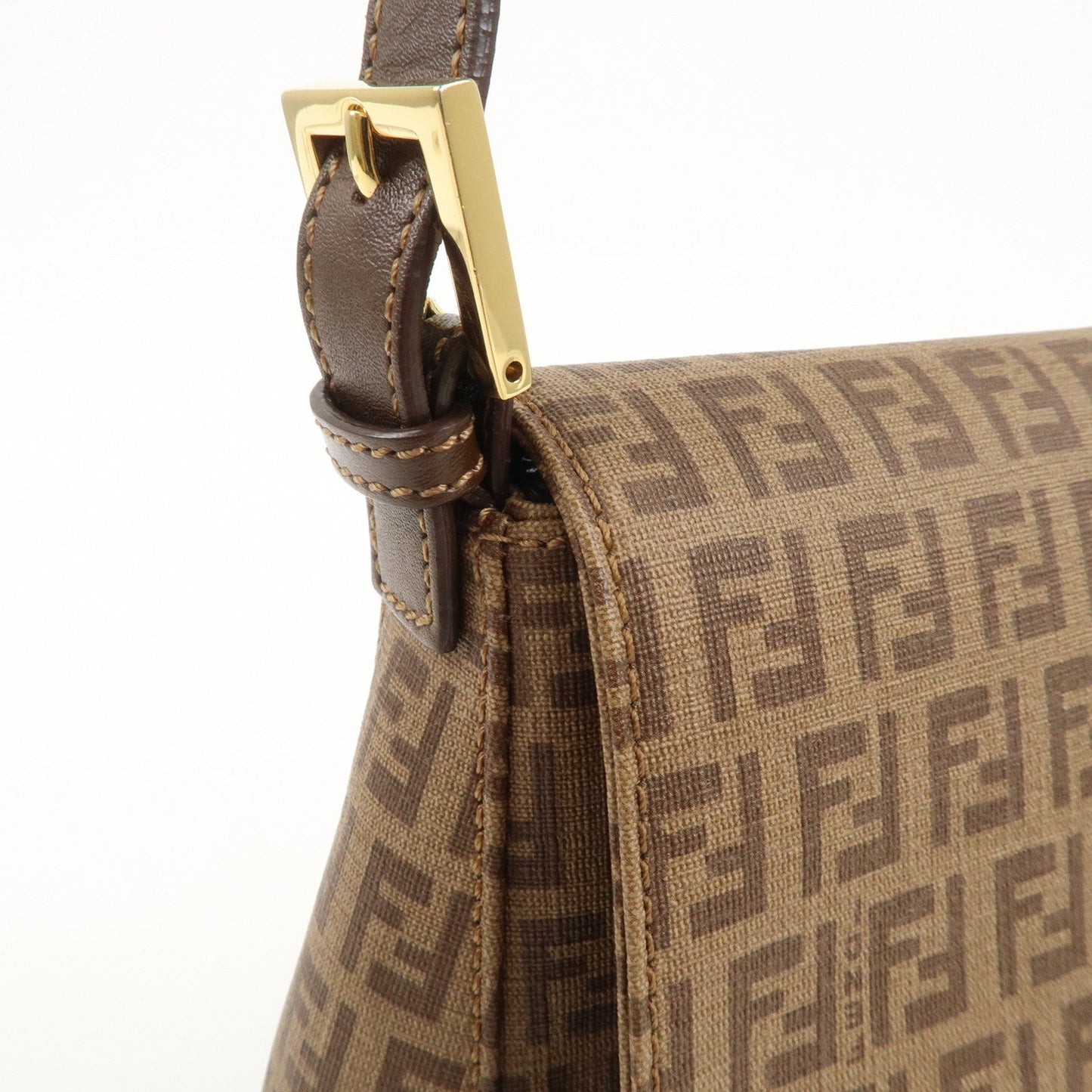 FENDI Mamma Baguette Zucchino Canvas PVC Leather Shoulder Bag  d