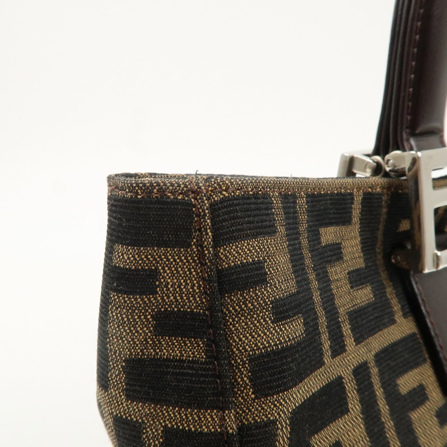 FENDI Zucca Canvas Leather Tote Bag Black Brown 26693  d