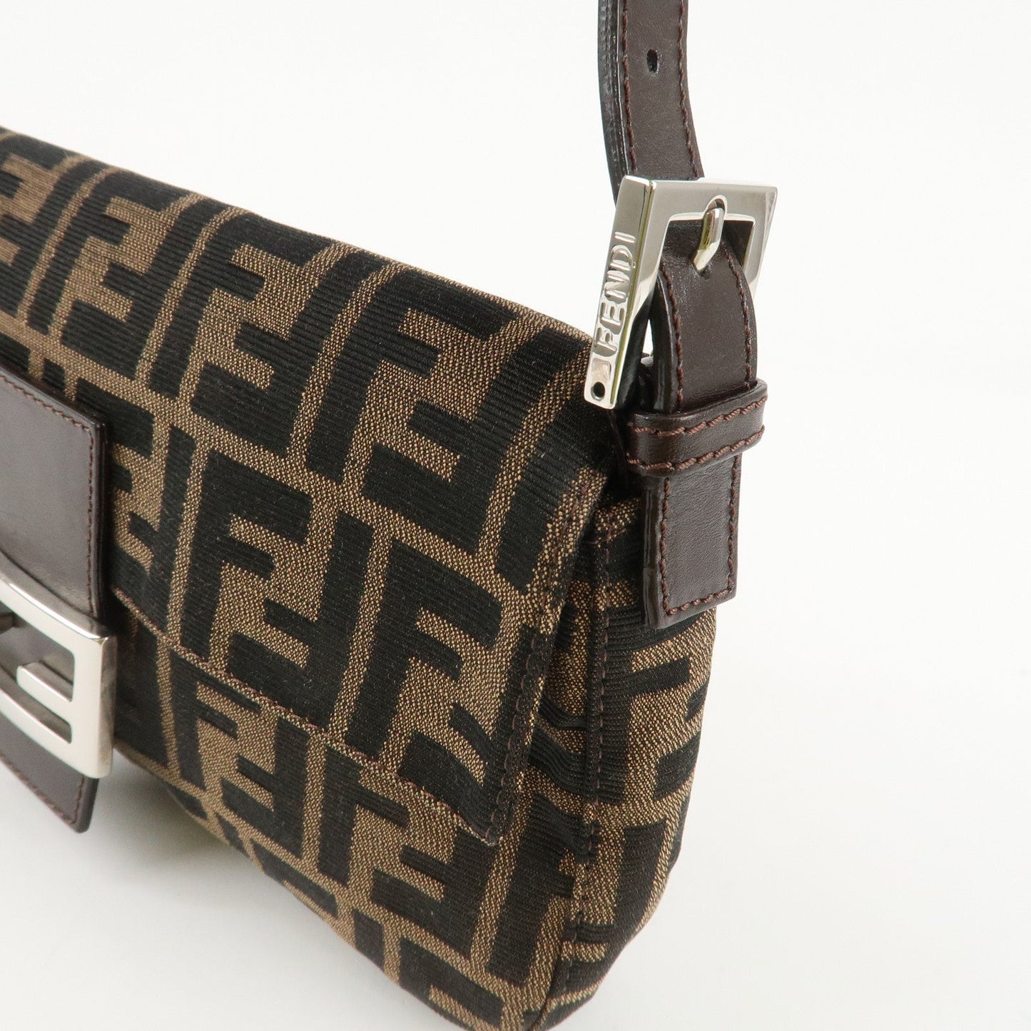 FENDI Mamma Baguette Zucca Canvas Shoulder Bag Brown Black 26424  d