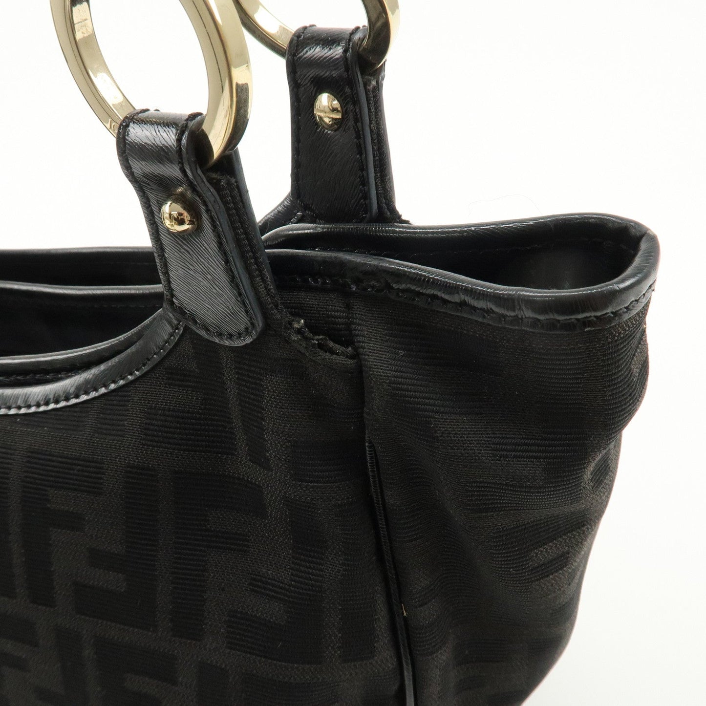 FENDI Zucca Canvas Leather Tote Bag Hand Bag Black 8BH156  d
