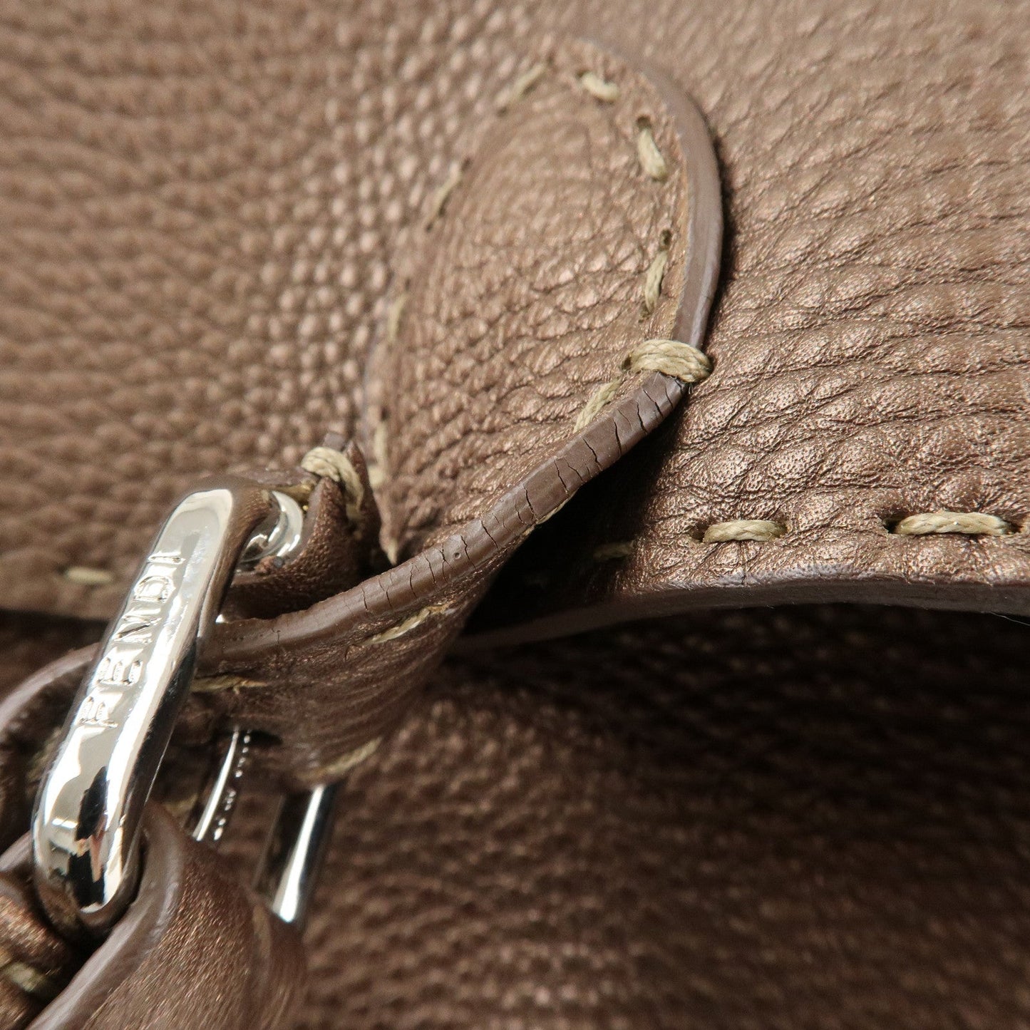 FENDI Selleria Leather Linda Hand Bag Brown 8BR547  d