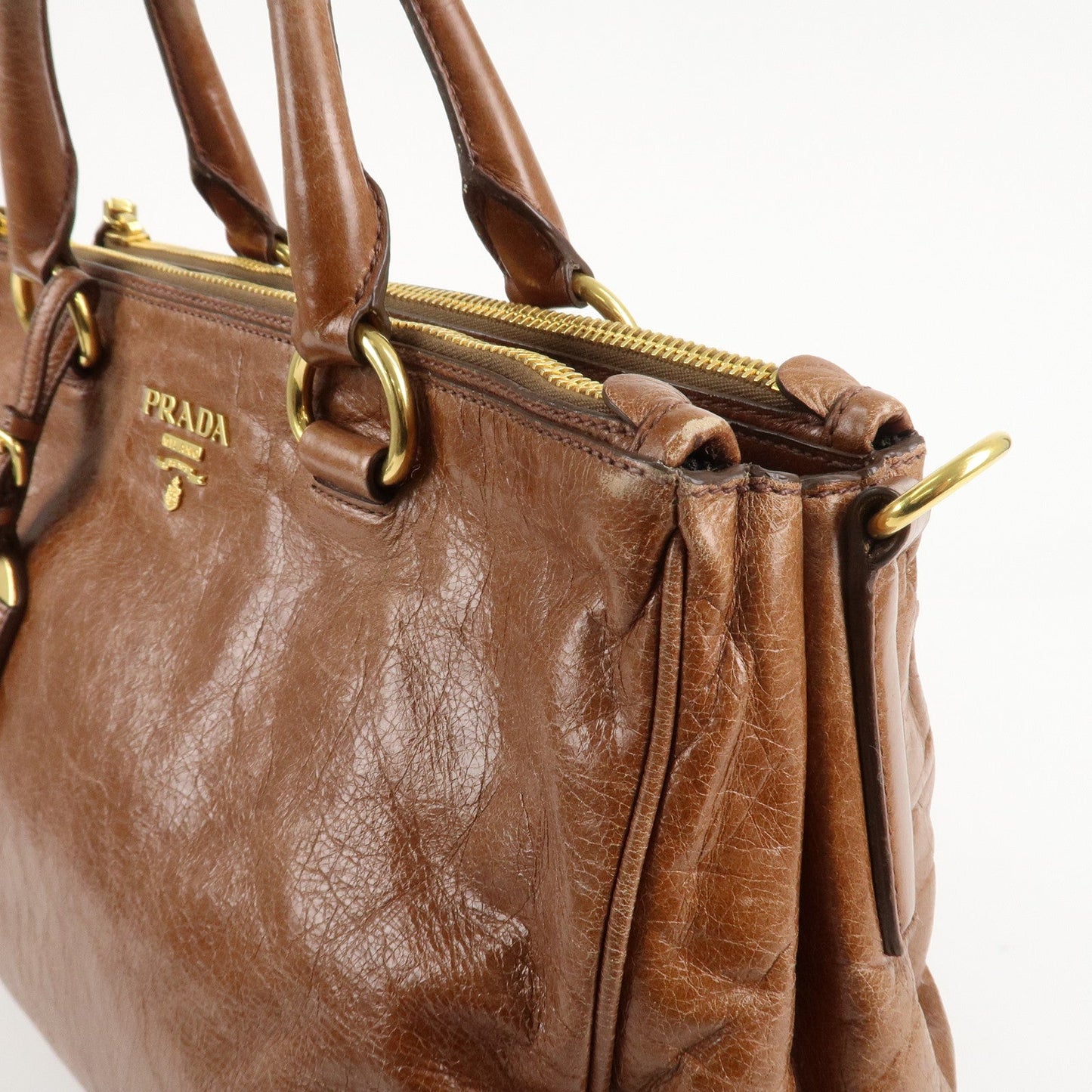 PRADA Leather 2Way Bag Shoulder Bag Hand Bag Brown  d