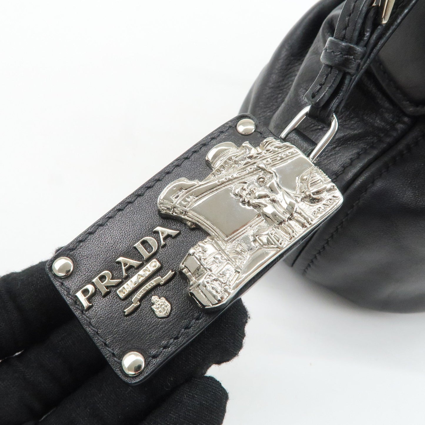 PRADA Soft Calf Leather Shoulder Bag Black BR3795  d