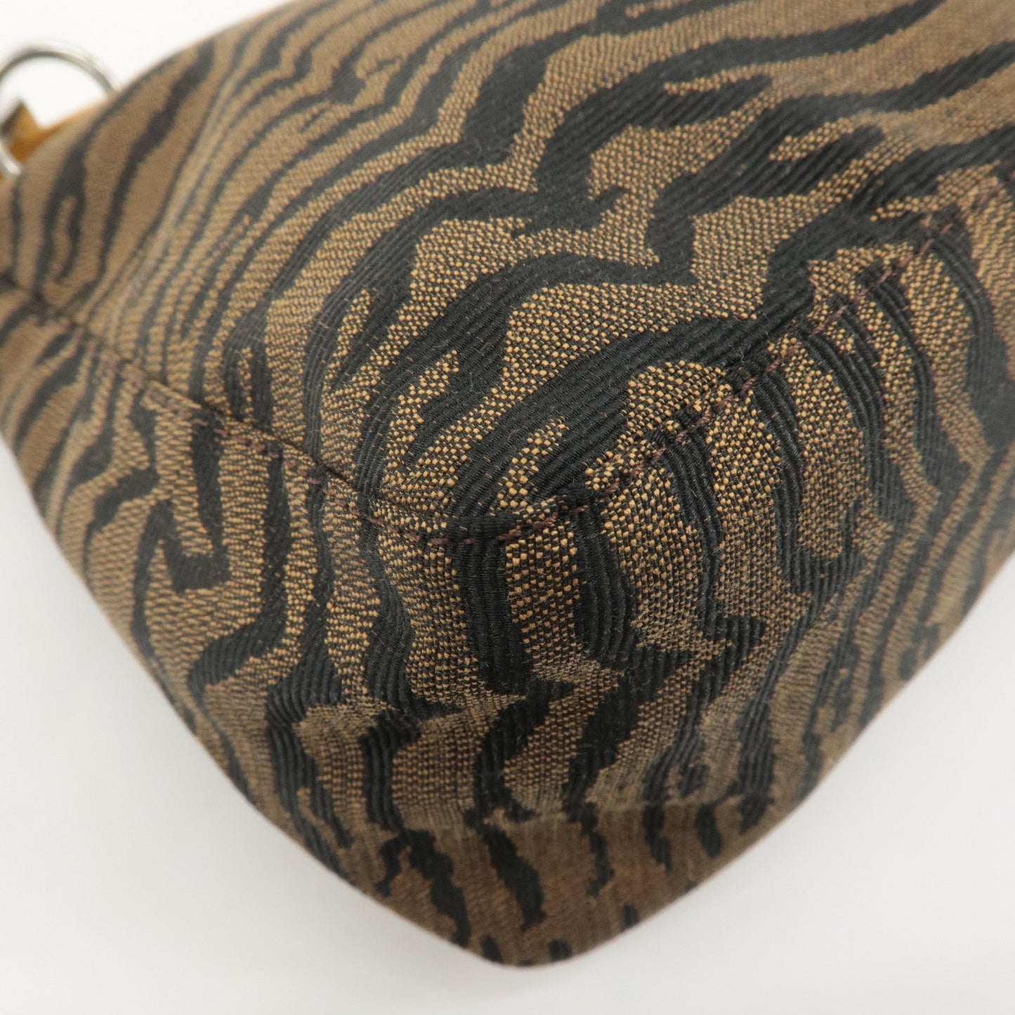 FENDI Canvas Leather Hand Bag Brown Black Silver HDW 8N0005  d