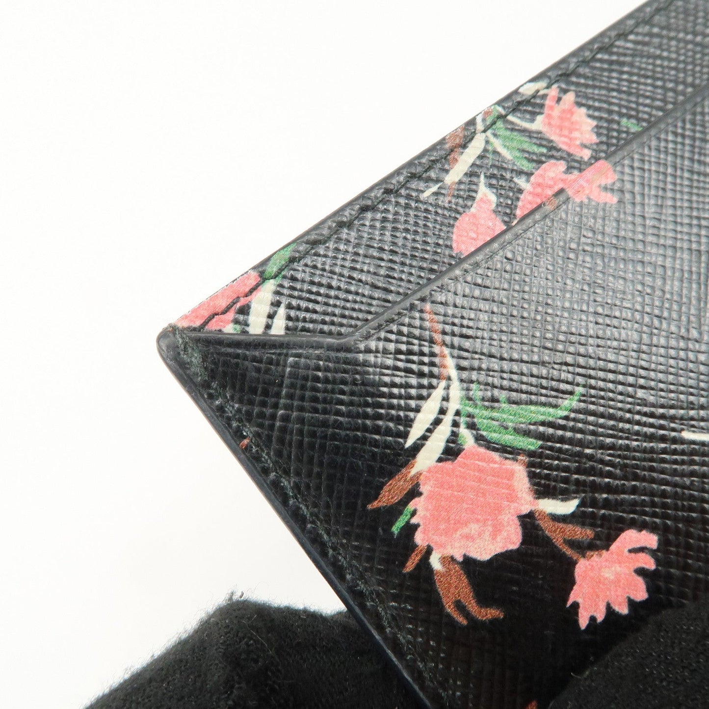 PRADA Saffiano Card Case Floral Pattern Black Pink 1MC208  d