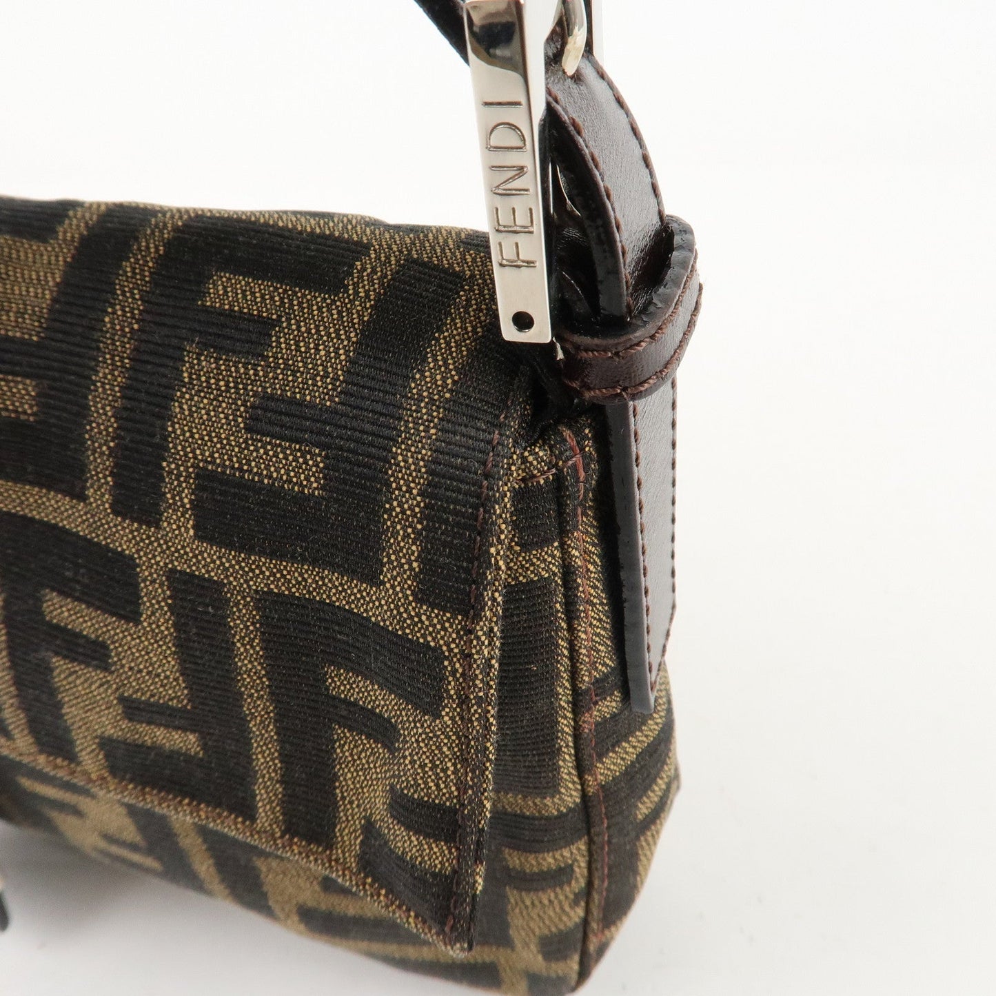 FENDI Mamma Baguette Zucca Canvas Shoulder Bag Brown Black 26424  d