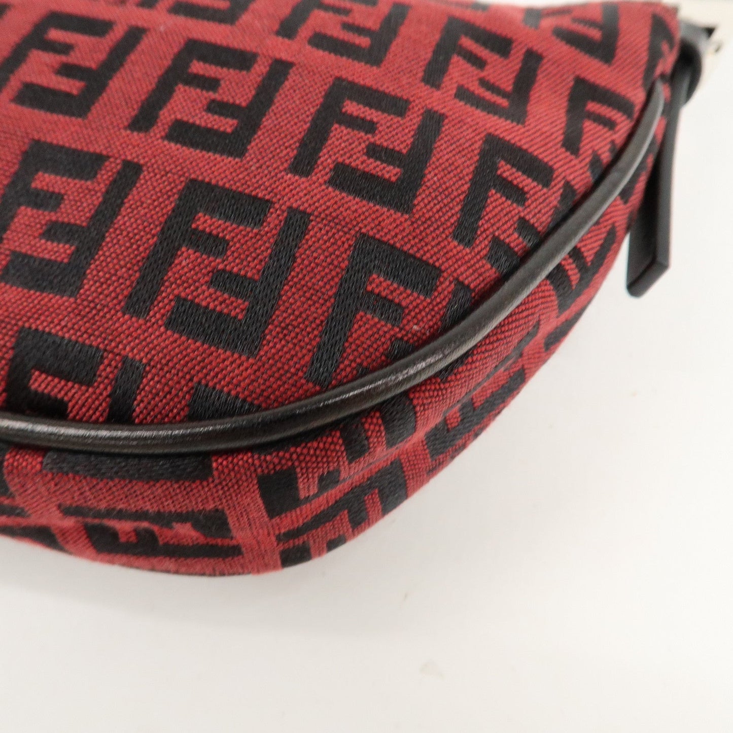 FENDI Zucchino Canvas Leather Accessory Pouch Hand Bag Black Red  d