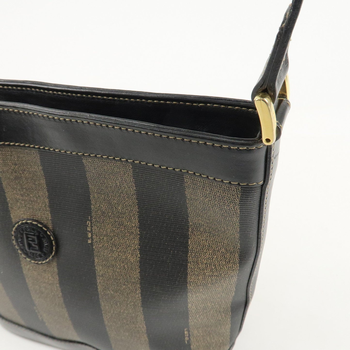 FENDI Pequin PVC Leather Shoulder Bag Black Brown 11644  d