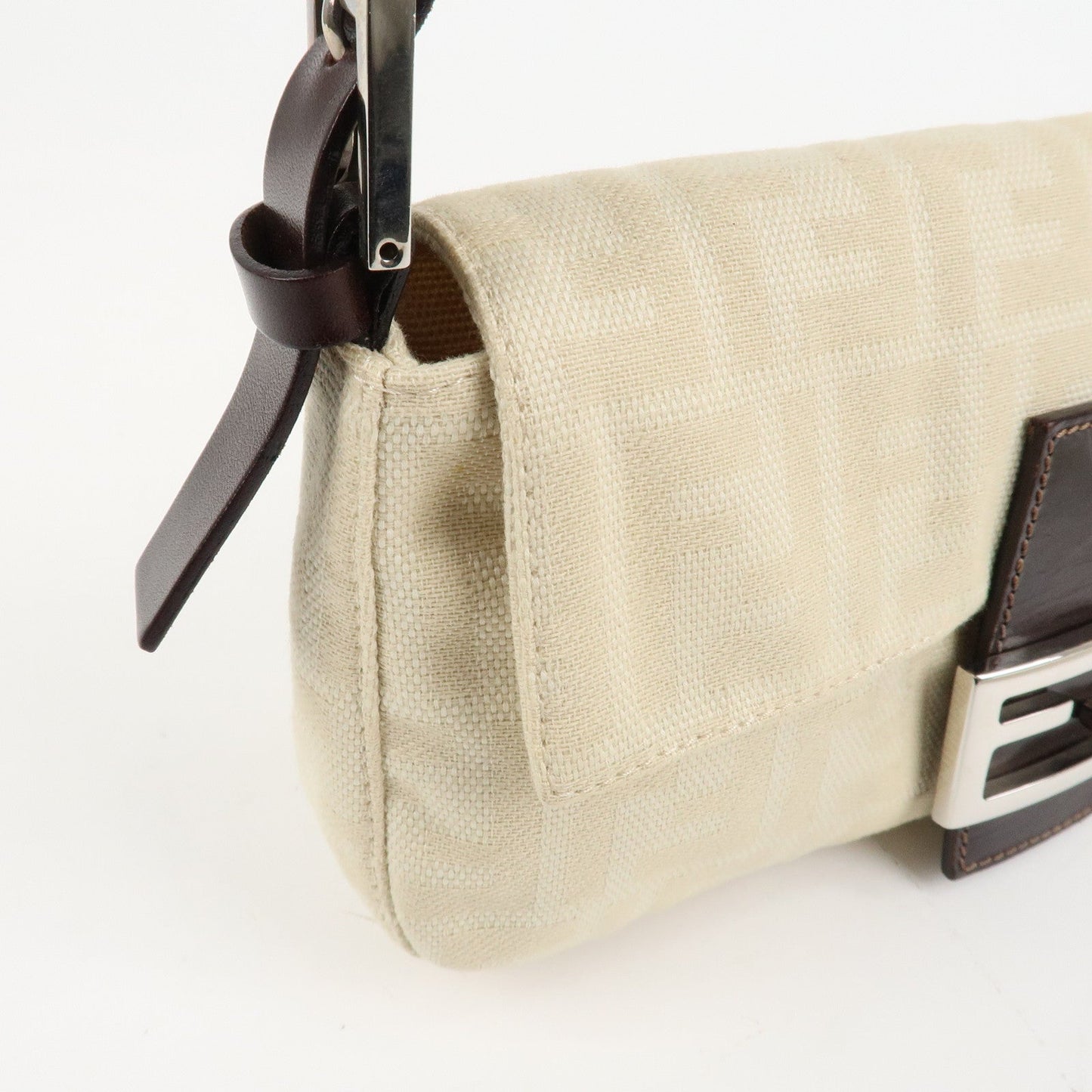 FENDI Mamma Baguette Zucca Canvas Shoulder Bag Beige White 26424  d