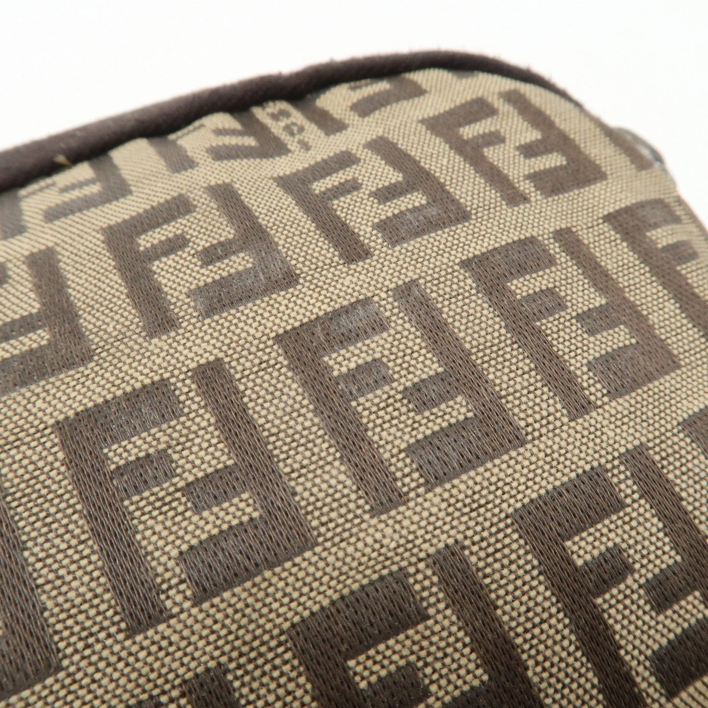 FENDI Zucchino Canvas Mini Pouch Beige Dark Brown 7N0003  d