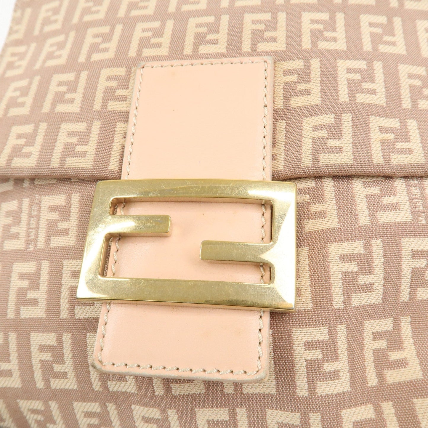 FENDI Zucchino Canvas Leather Shoulder Bag Pink Beige 8BT075  d