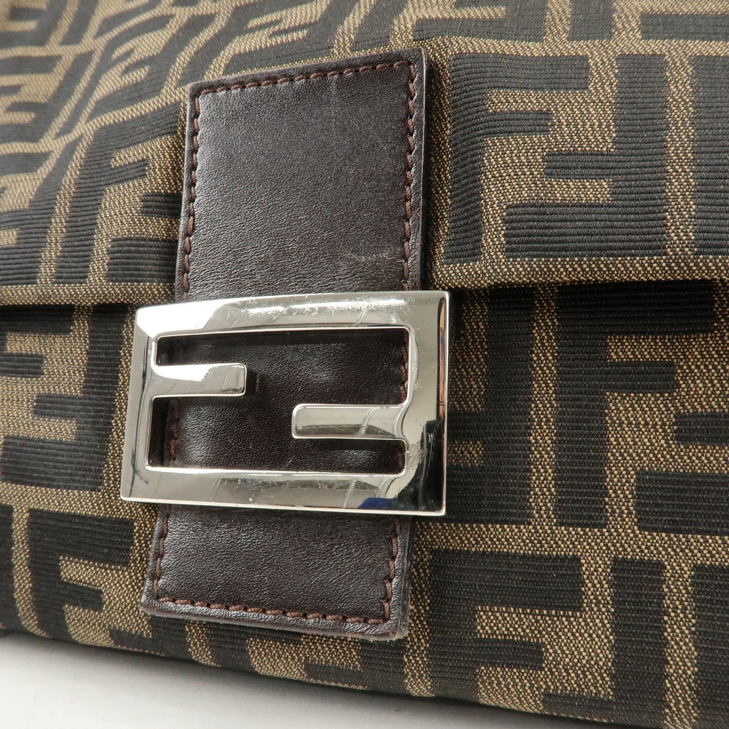 FENDI Mamma Baguette Zucca Canvas Leather Shoulder Bag 26325  d