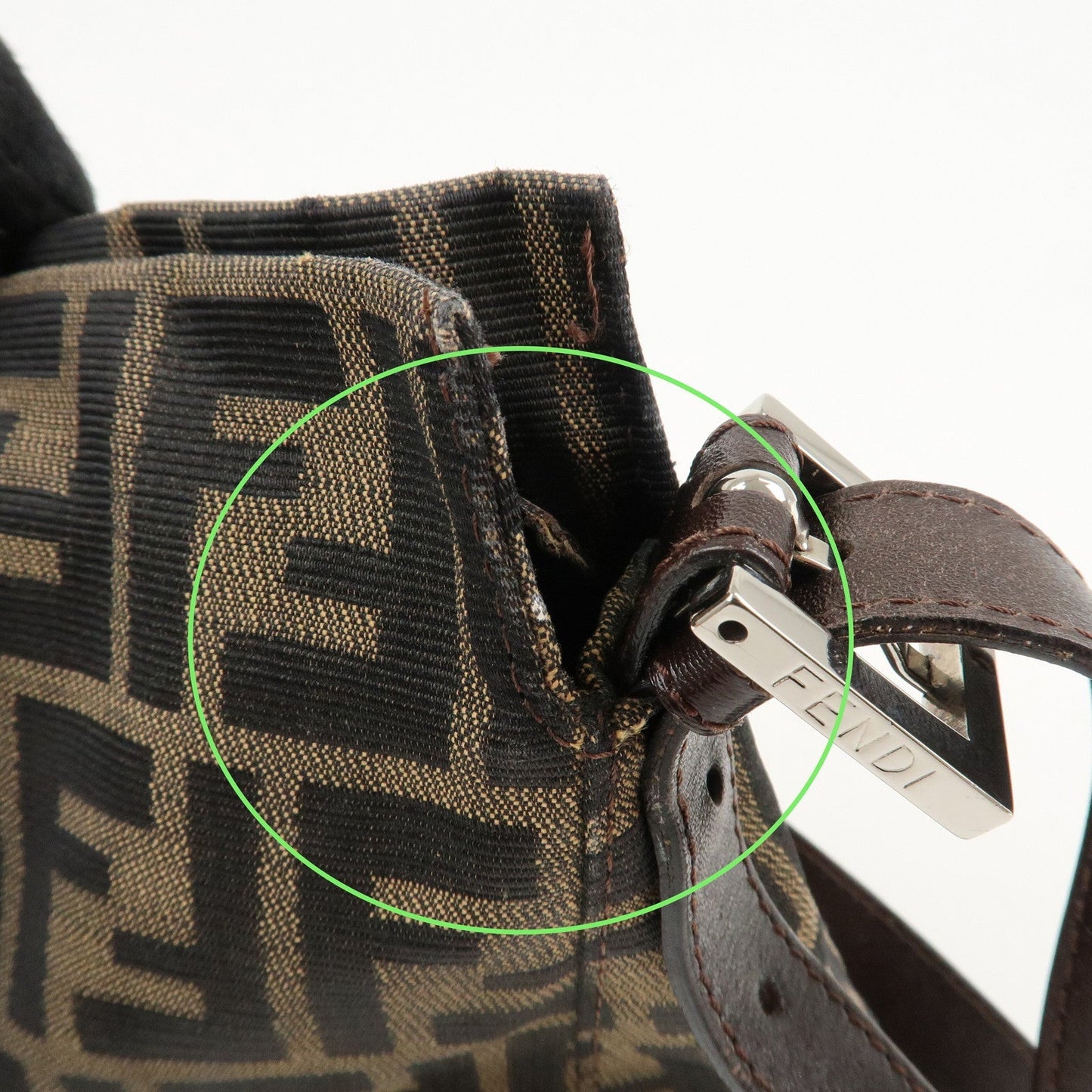 FENDI Zucca Canvas Leather Shoulder Bag Brown Black 26566  d