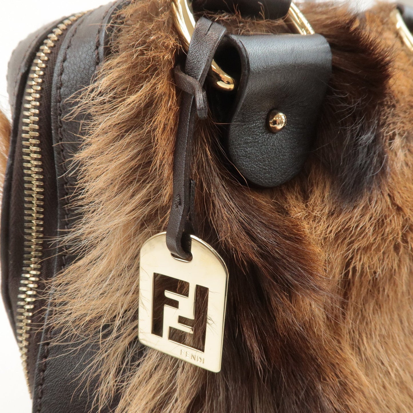 FENDI Unborn Calf Leather Hand Bag Shoulder Bag Brown 8BR286  d