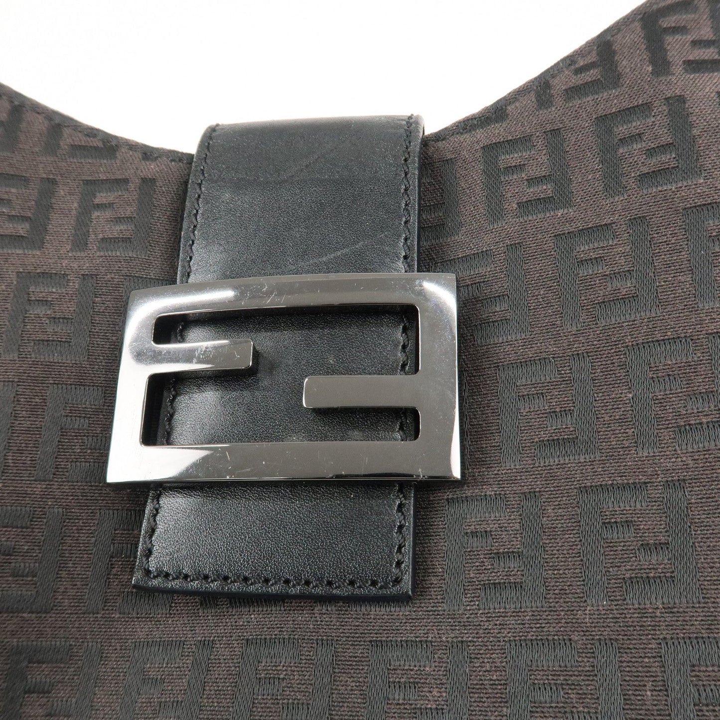 FENDI Zucchino Canvas Leather Shoulder Bag Brown Black 8BR036  d