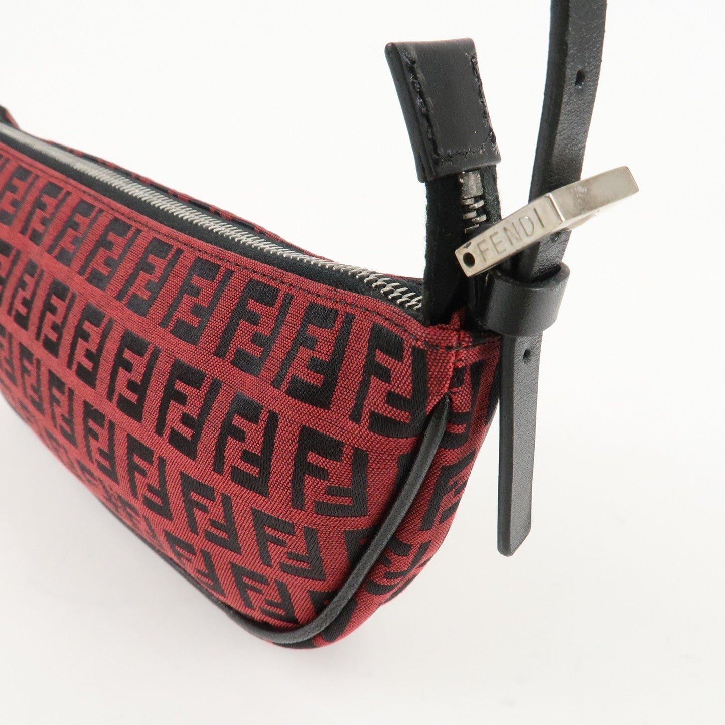 FENDI Zucchino Canvas Leather Accessory Pouch Hand Bag Black Red  d