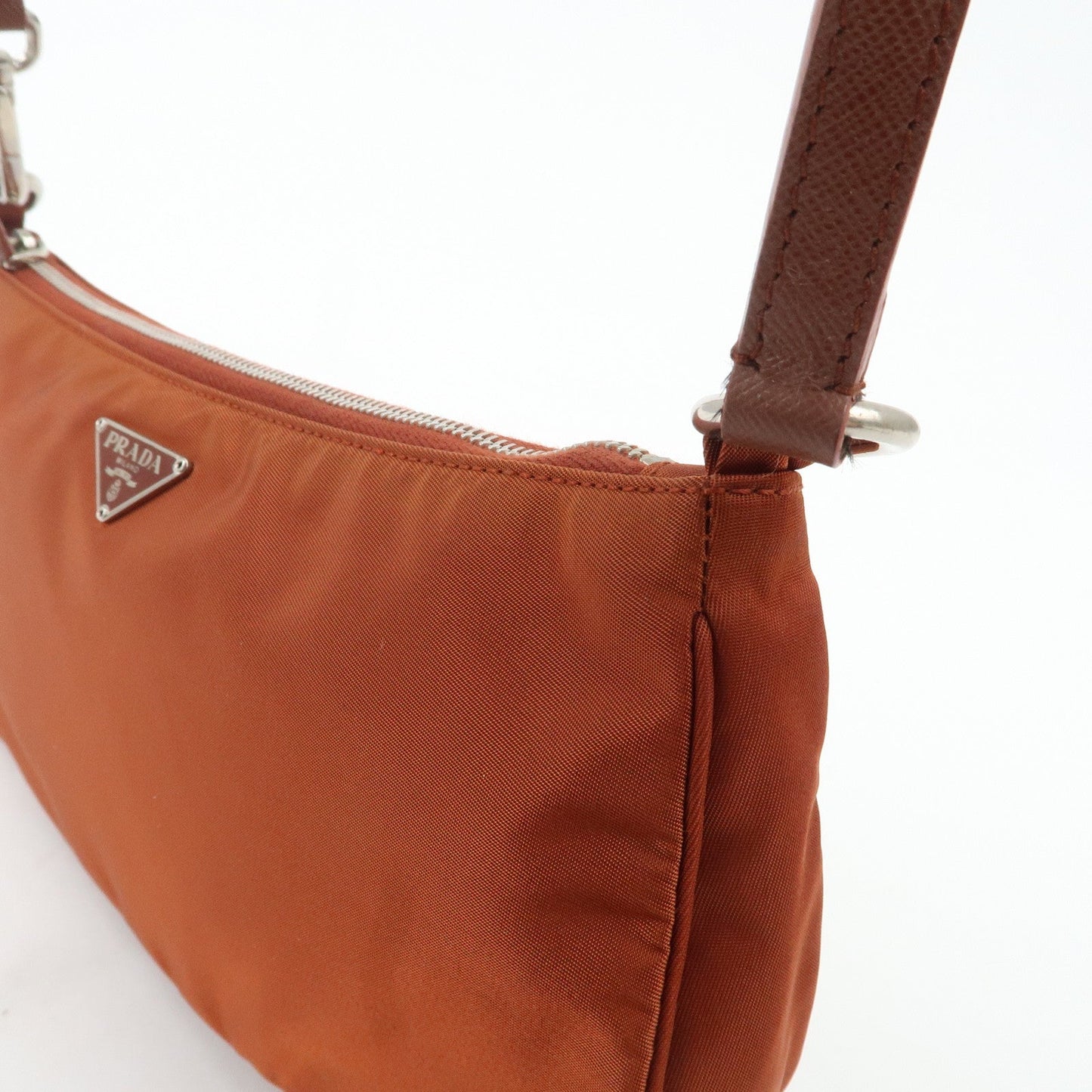 PRADA Logo Nylon Leather Shoulder Bag Hand Bag Pouch Brown  d