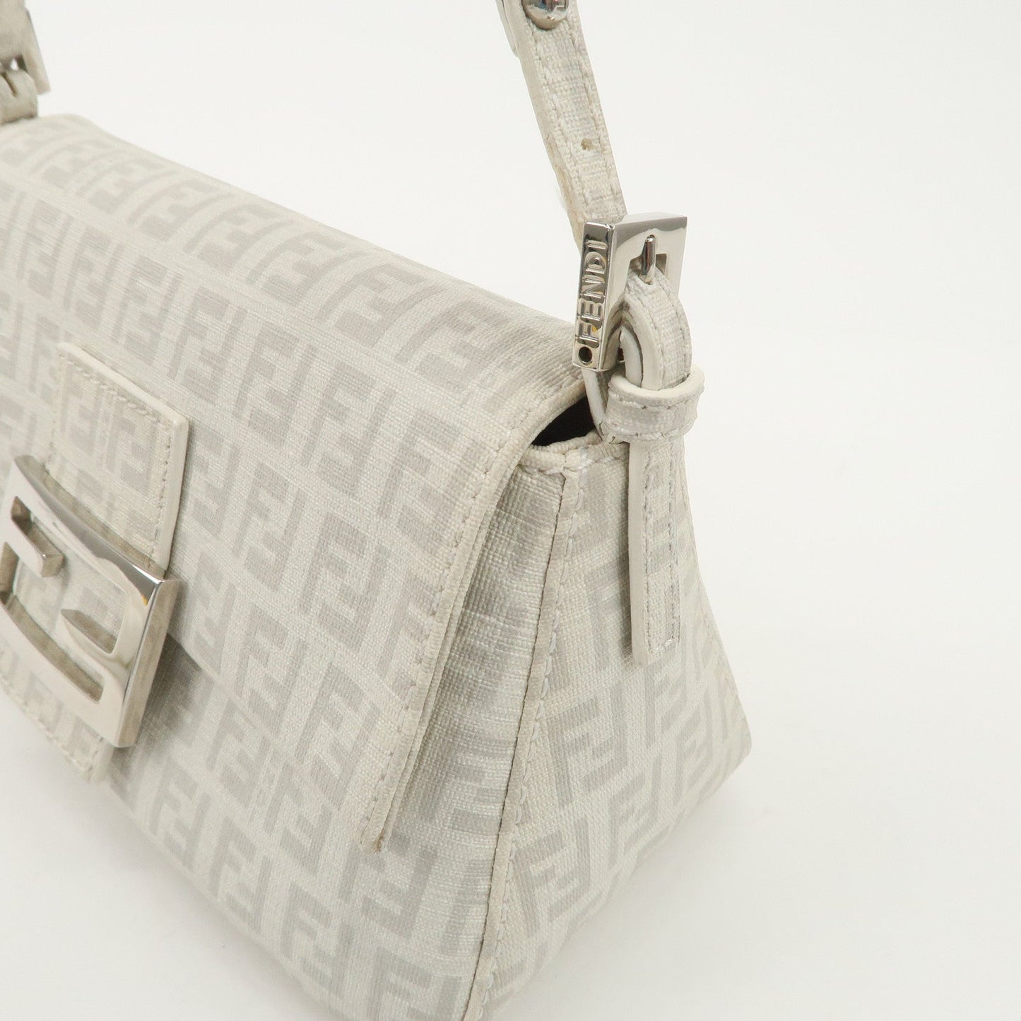 FENDI Mini Mamma Baguette Zucchino Canvas Leather Shoulder Bag  d