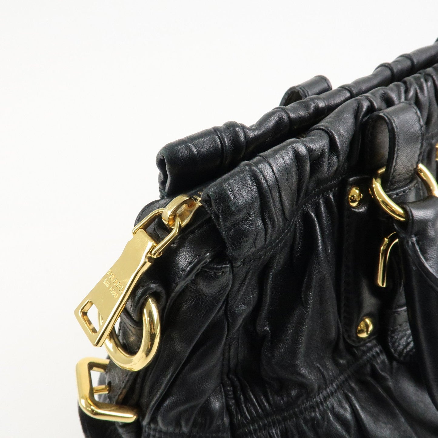 PRADA Leather 2way Bag Hand bag Black Gold Hardware  d