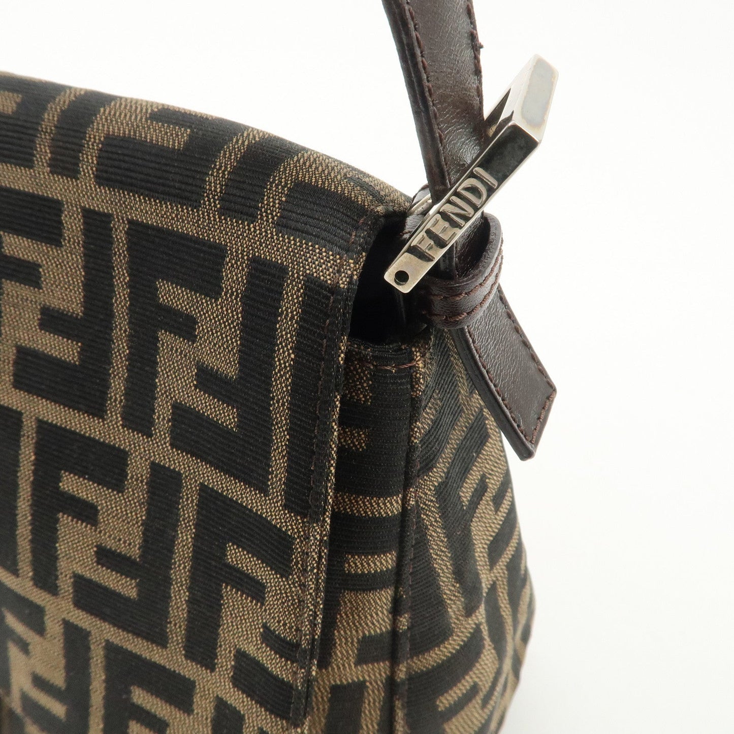 FENDI Mamma Baguette Canvas Leather Shoulder Bag Silver HDW 26325  d