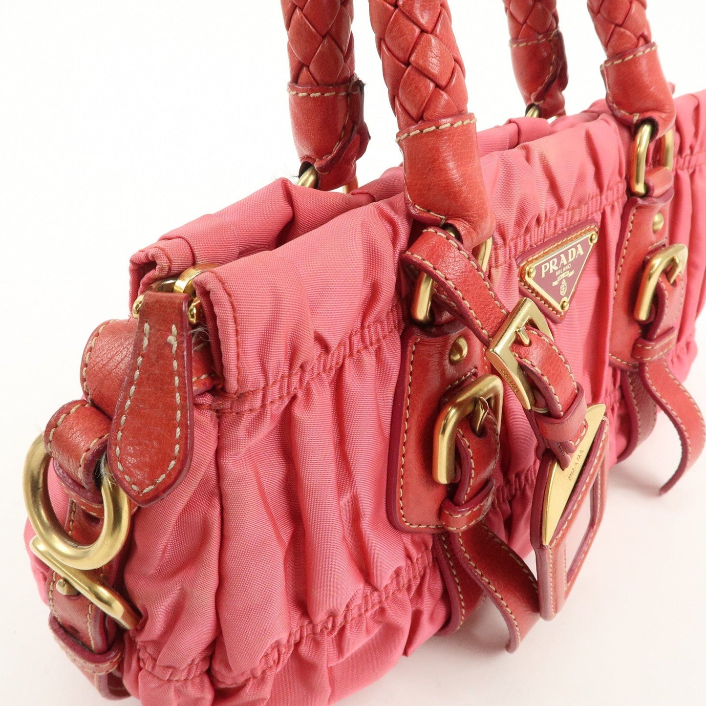 PRADA Nylon Leather 2Way Bag Shoulder Bag Hand Bag Gathered BN1388  d