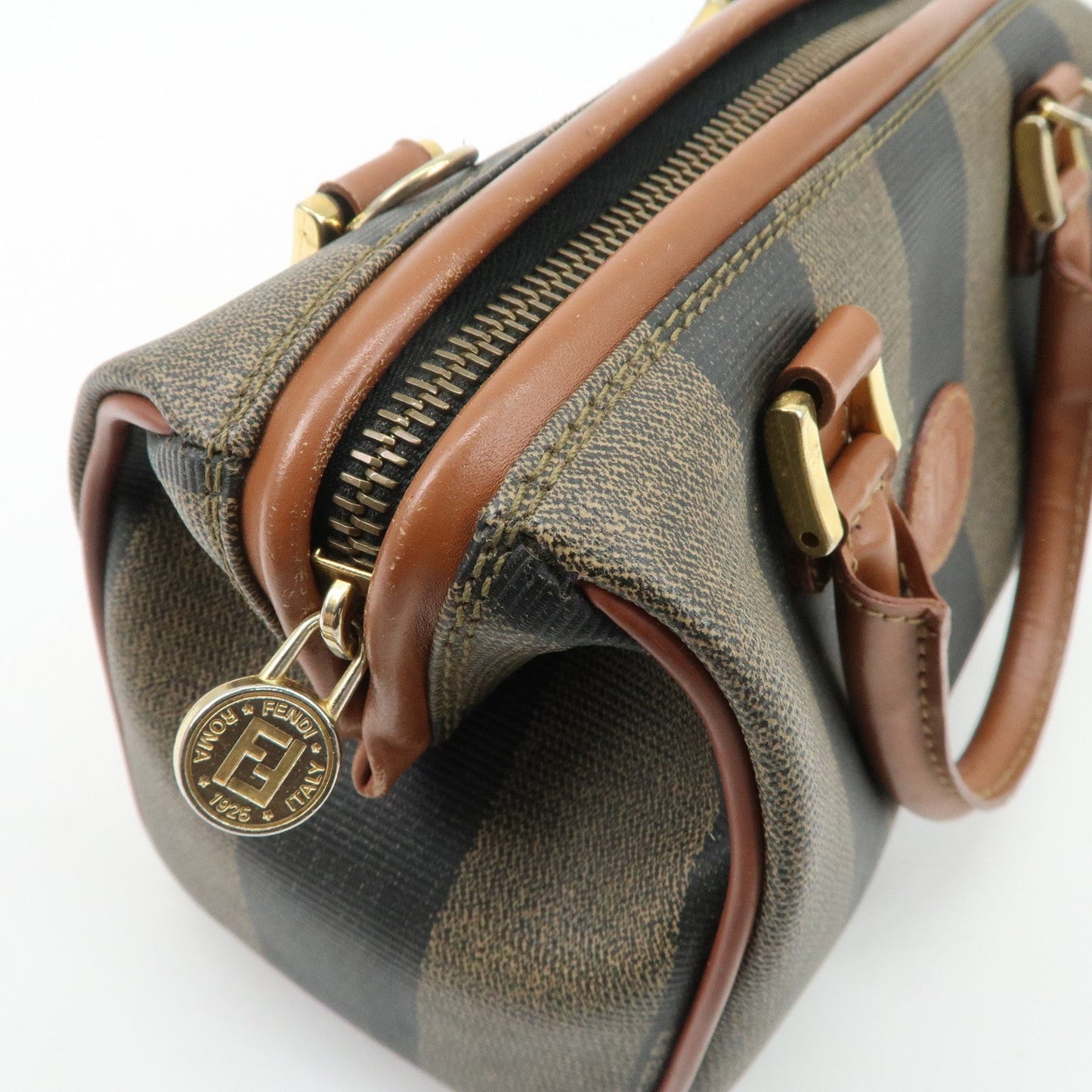 FENDI Pequin PVC Leather Hand Bag Brown Black 259021  d