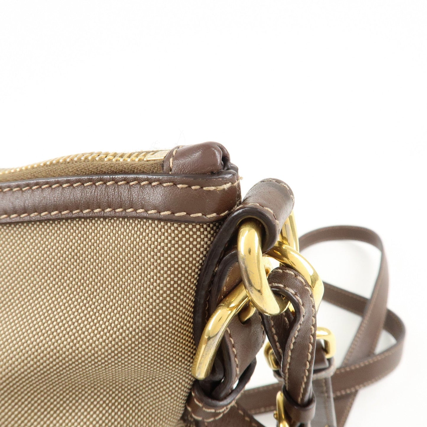 PRADA Jacquard Leather Shoulder Crossbody Bag Beige Brown BT867A  d