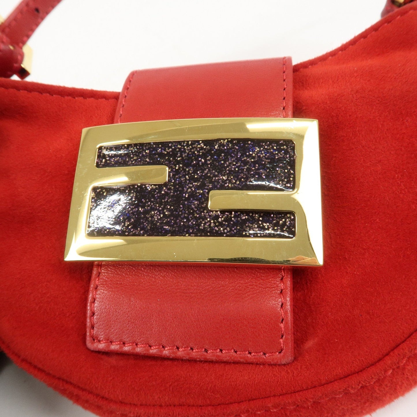 FENDI Suede Leather Mini Croissant Hand Bag Red 26673  d