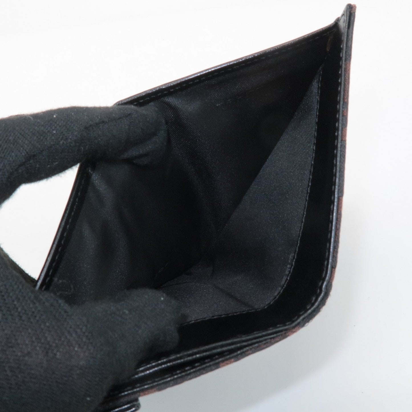 FENDI Zucca Canvas Leather Double Hook Wallet Brown Black 8M0035  d