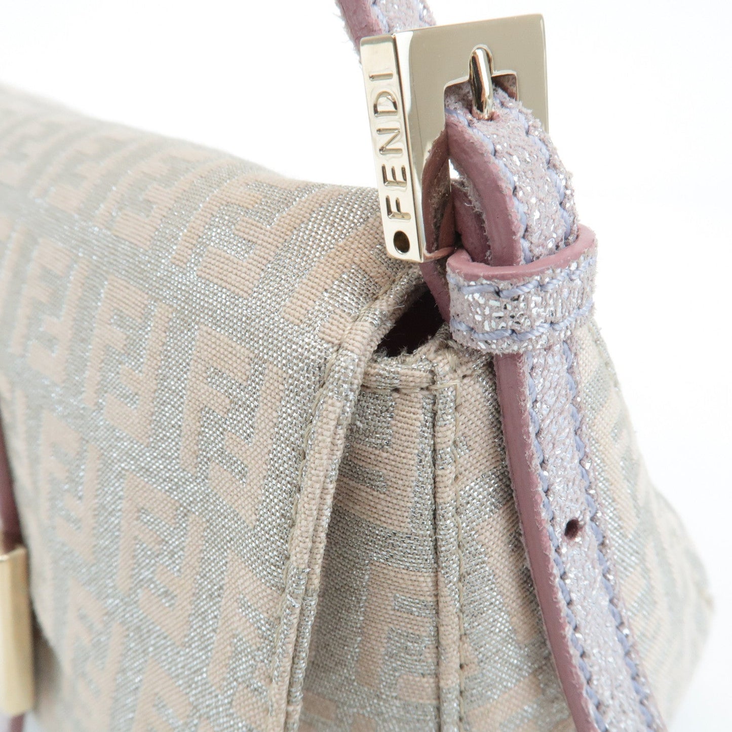 FENDI Mini Mamma Baguette Canvas Leather Shoulder Bag Beige 8BR180  d