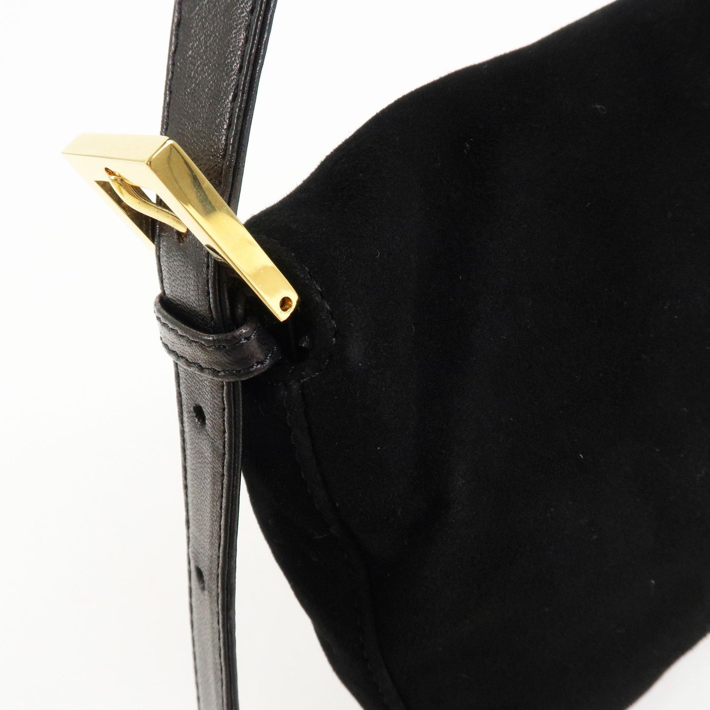 FENDI Mamma Baguette Suede Leather Shoulder Bag Black 26424  d
