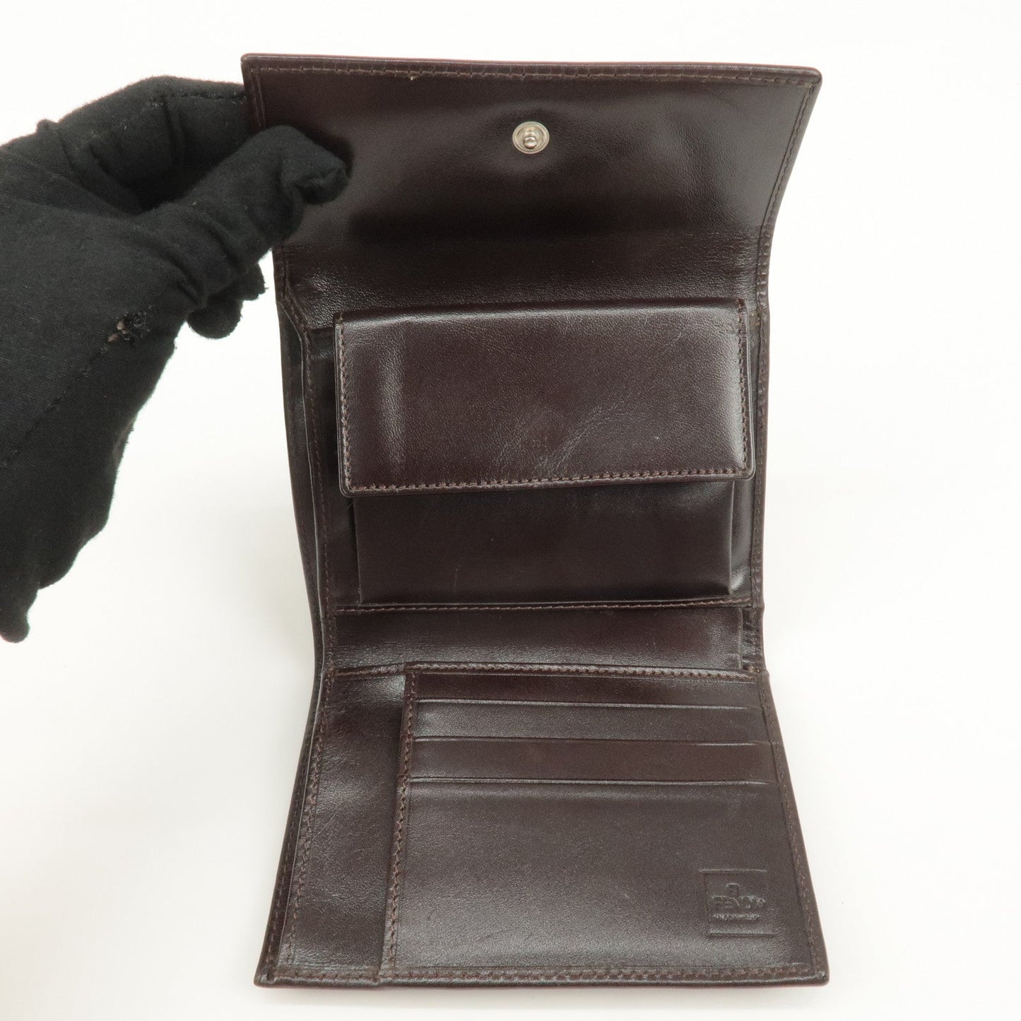FENDI Zucca Canvas Leather Hook Tri-fold Wallet Brown 30729  d