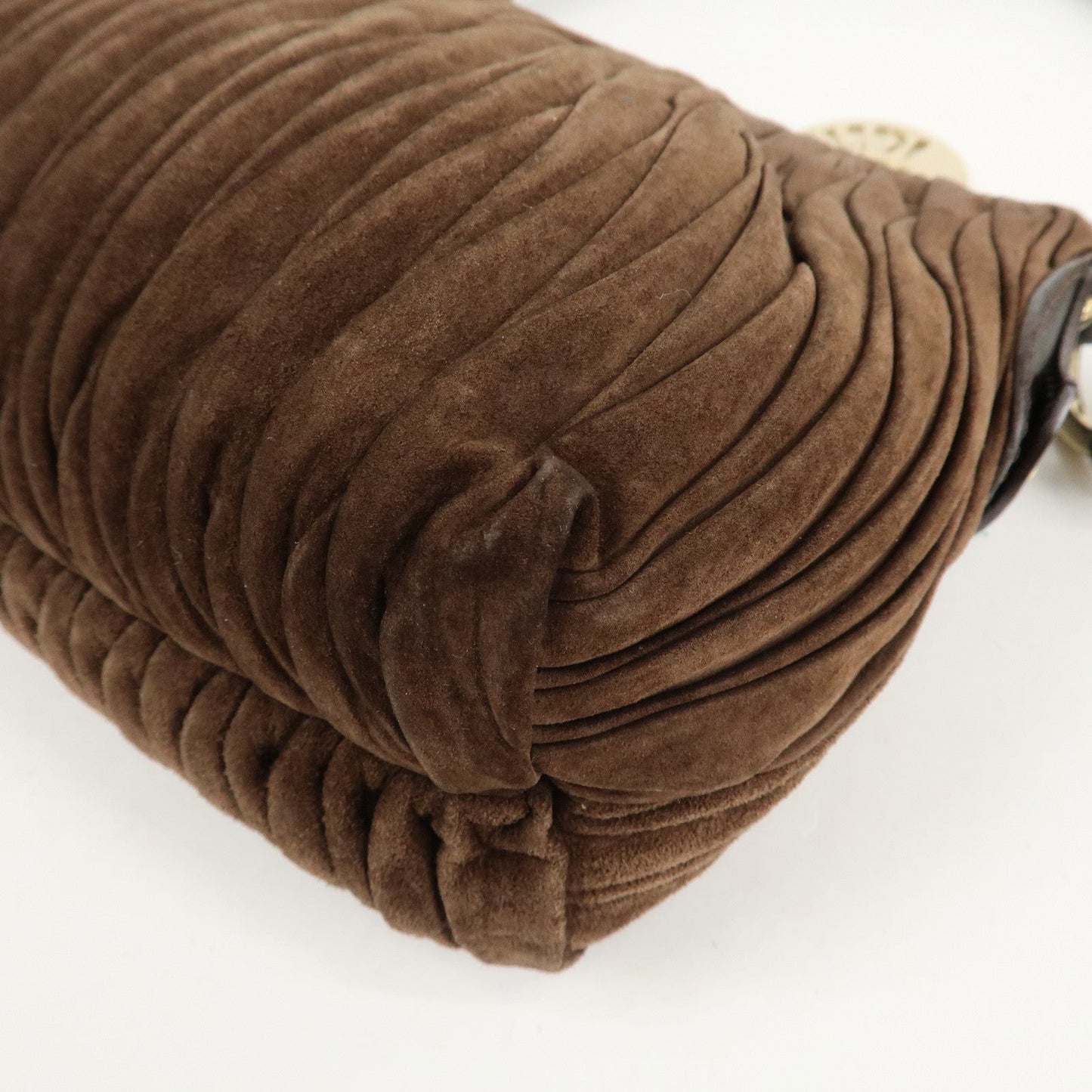 FENDI Suede Leather Gathered Shoulder Bag Dark Brown 8BR454  d