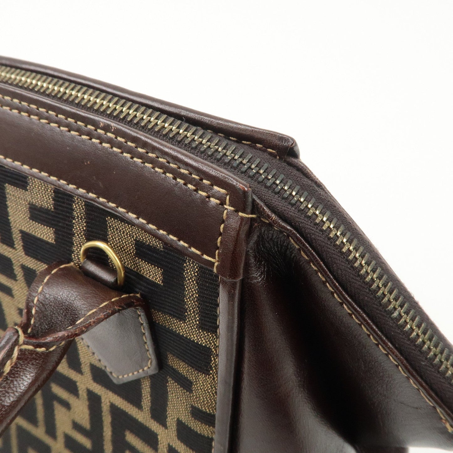 FENDI Zucca Canvas Leather 2 way Leather Hand Bag Shoulder Bag  d