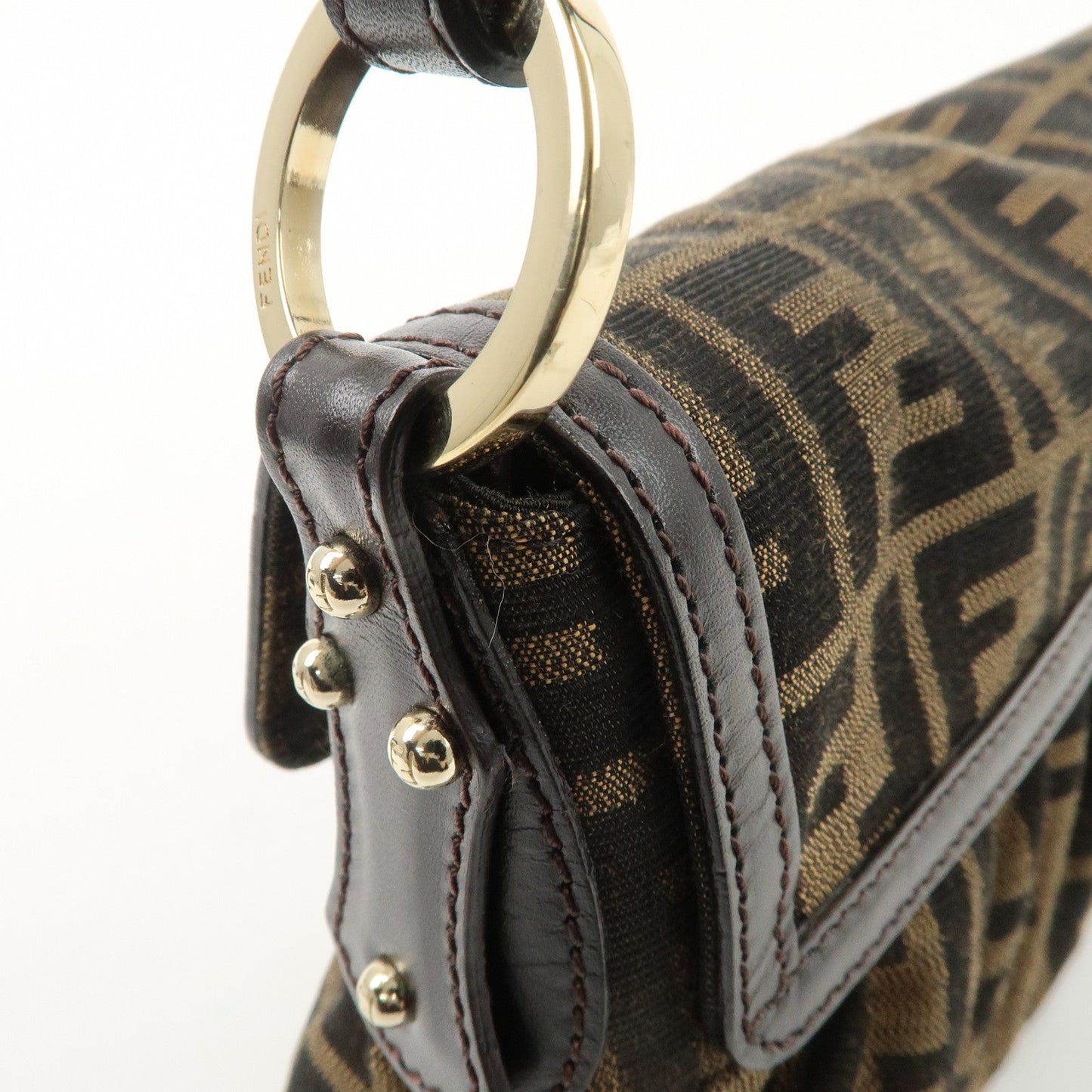 FENDI Zucca Canvas Leather Shoulder Bag Beige Brown 8BR445  d