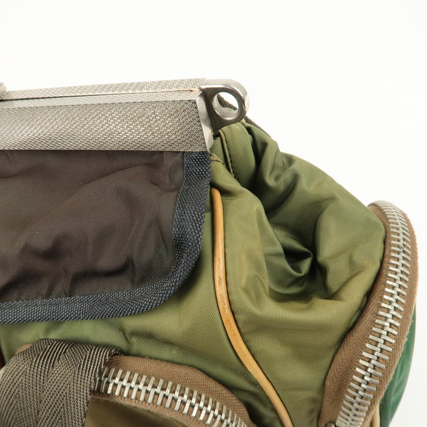PRADA Nylon Leather Shoulder Bag Khaki Brown Green  d
