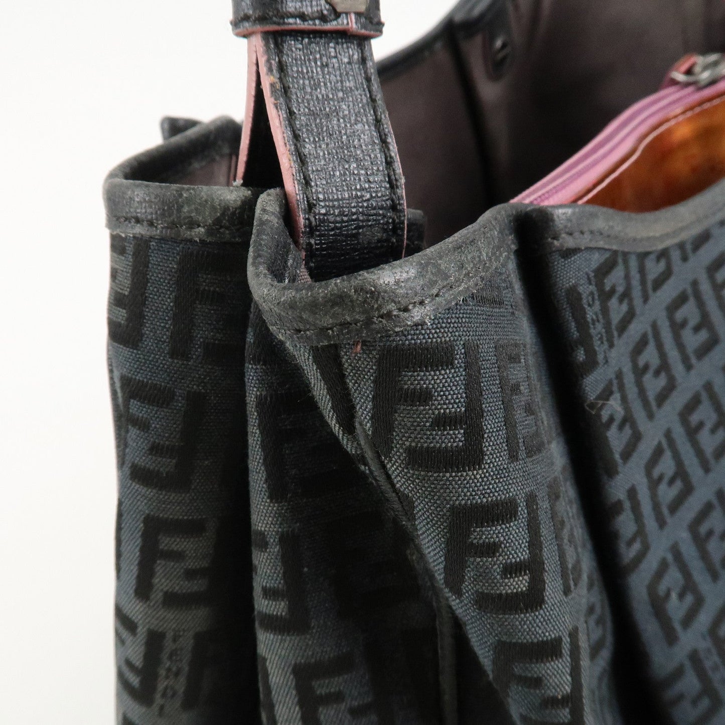 FENDI Zucchino Canvas Leather Tote Bag Black 8BH220  d